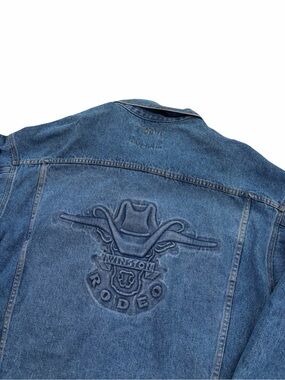 VTG American Born Winston Rodeo Denim Jean Jacket Mens XL Trucker Embossed USA